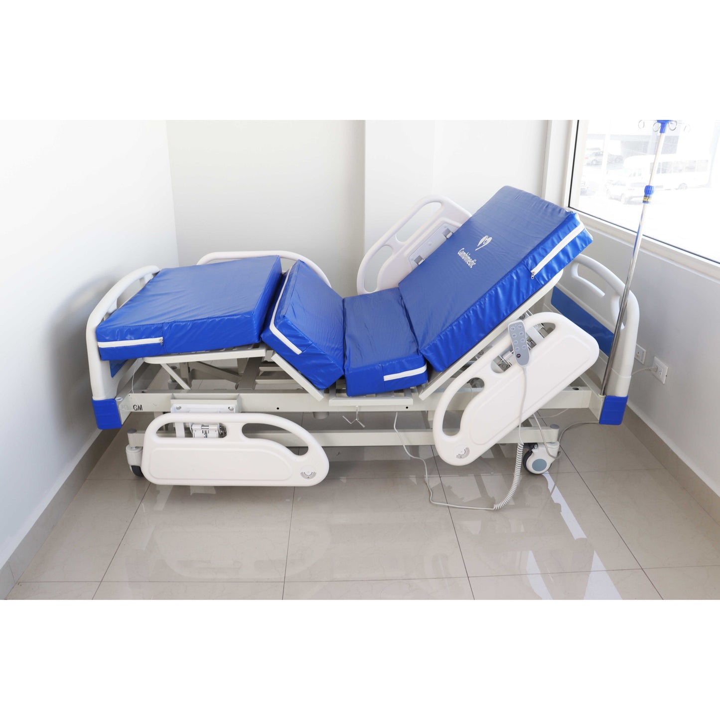 Gambimedic Cama Hospital Electrica 4 Posiciones Elevacion Espalda y Pies y Altura Ajustable 43cm Hasta 61cm Incluye Colchon Portasuero Cama Enfermeria Hospitalaria Ideal Para Casa