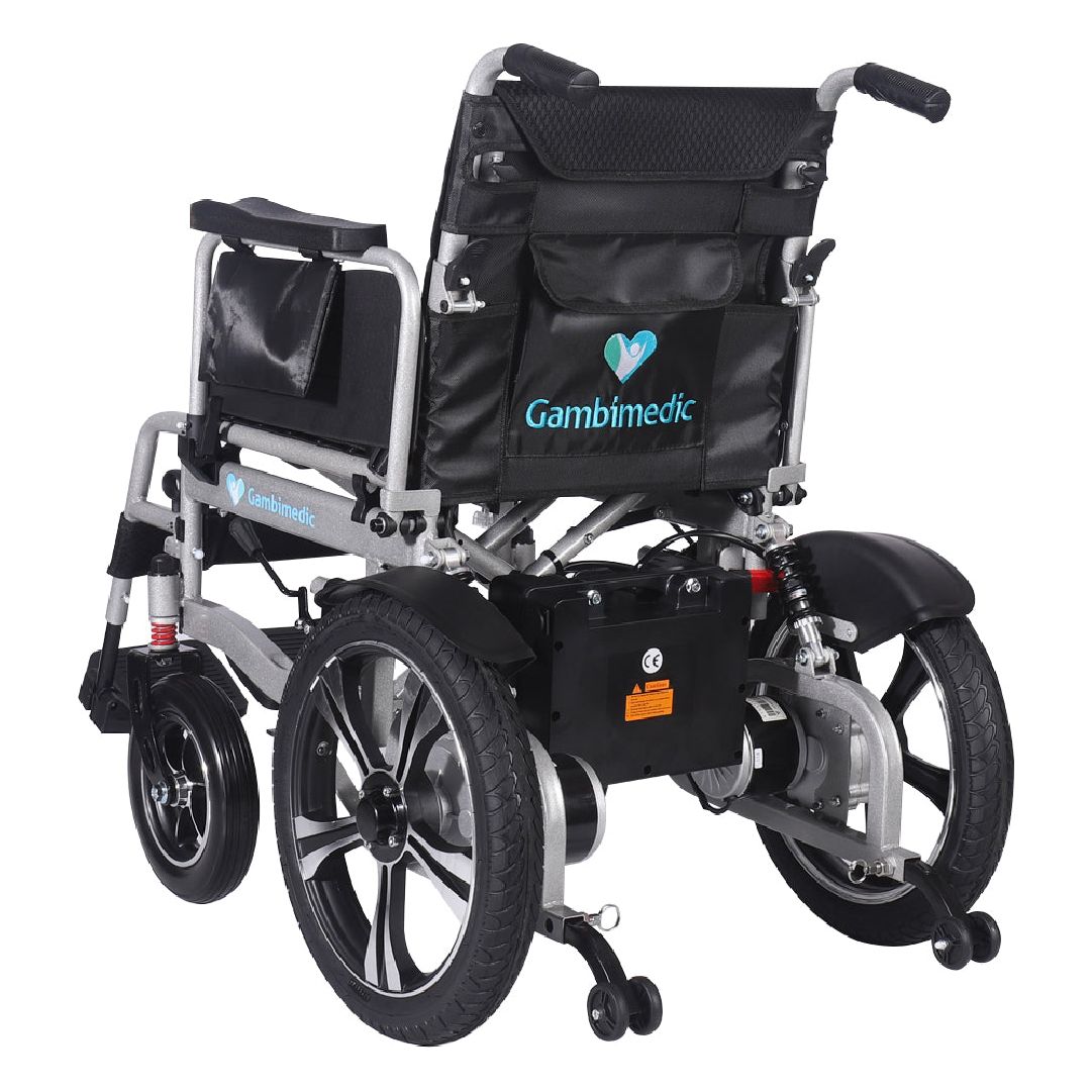 Gambimedic Silla De Ruedas Electrica Todoterreno Acero 37kg Llantas 16" Pulgadas (40cm) Neumaticas Exteriores Plegable Mod.gm601 Soporta 100kg 2 Motores 250w Bateria Acido Plomo Sellada 24v12ah-288kw