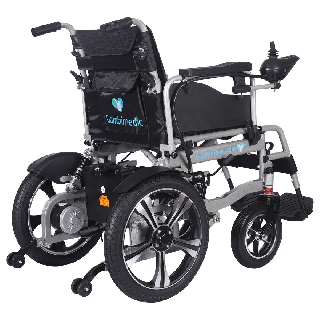 Gambimedic Silla De Ruedas Electrica Todoterreno Acero 37kg Llantas 16" Pulgadas (40cm) Neumaticas Exteriores Plegable Mod.gm601 Soporta 100kg 2 Motores 250w Bateria Acido Plomo Sellada 24v12ah-288kw