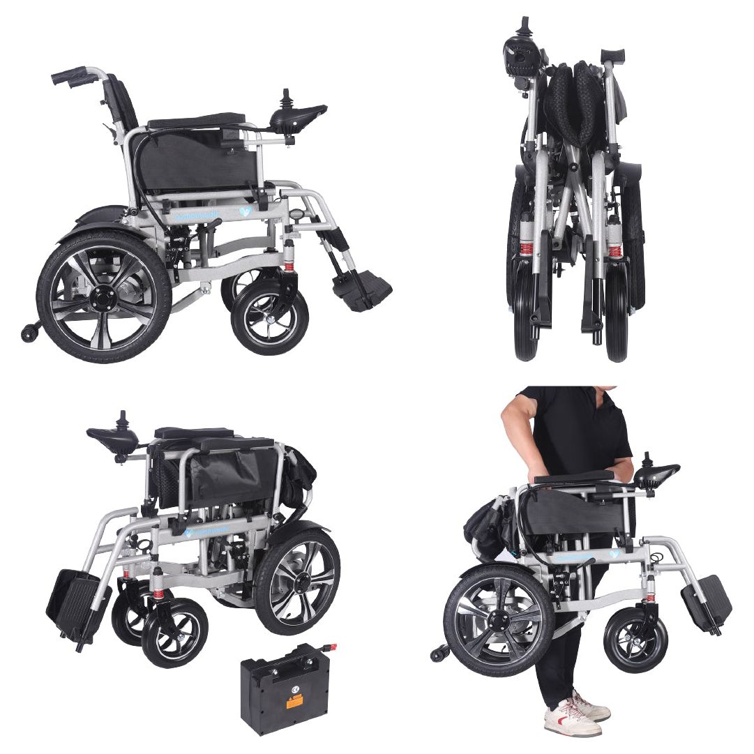 Gambimedic Silla De Ruedas Electrica Todoterreno Acero 37kg Llantas 16" Pulgadas (40cm) Neumaticas Exteriores Plegable Mod.gm601 Soporta 100kg 2 Motores 250w Bateria Acido Plomo Sellada 24v12ah-288kw