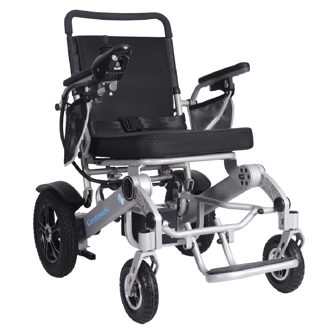 Gambimedic Silla De Ruedas Electrica Plegable Aluminio Ligero Portatil 28kg Mod. Gm7002B Soporta 100kg Llantas Neumaticas De Aire Todoterreno 4 Amortiguadores 2 Motores 250w Bateria Litio 24v12ah 288kw