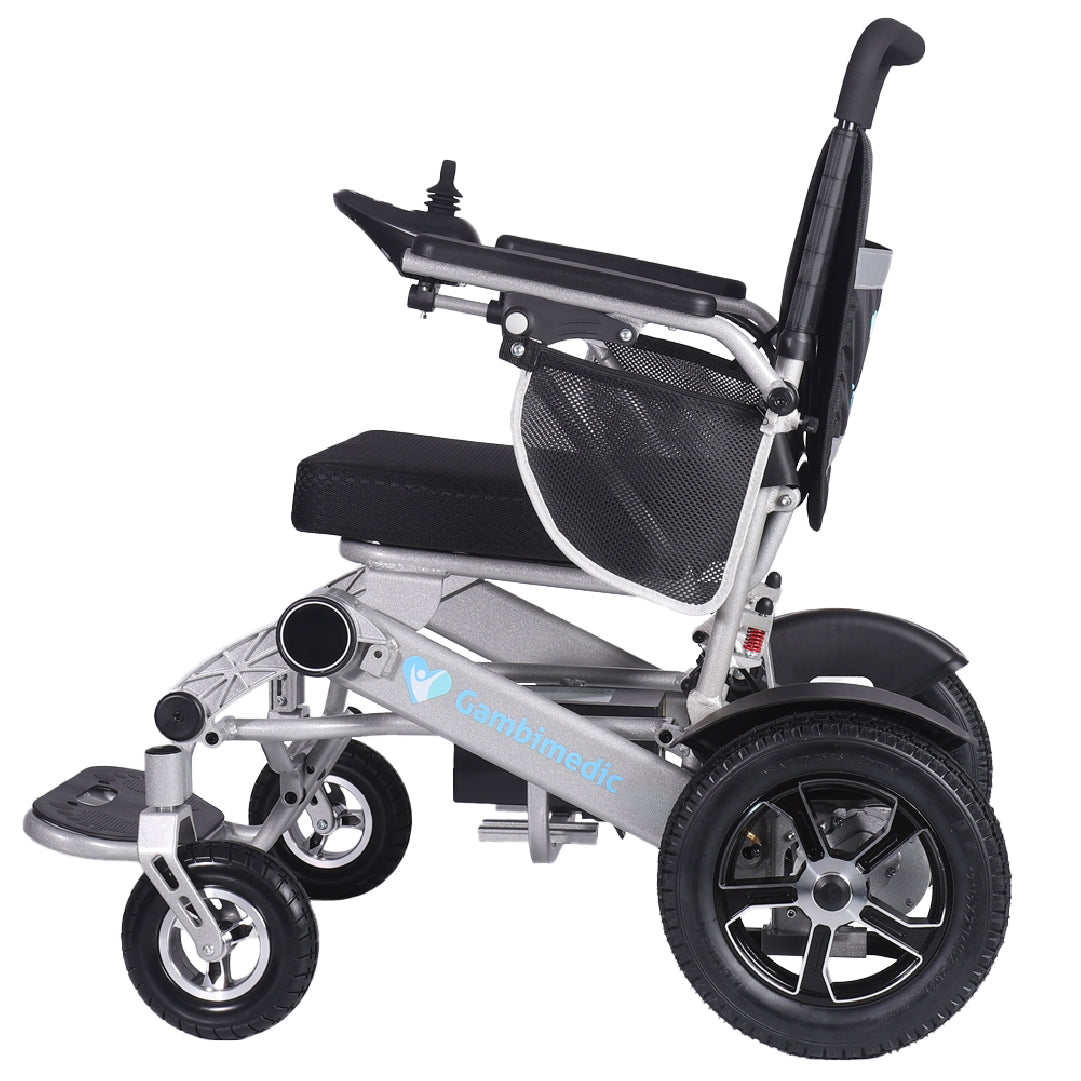 Gambimedic Silla De Ruedas Electrica Plegable Aluminio Ligero Portatil 28kg Mod. Gm7002B Soporta 100kg Llantas Neumaticas De Aire Todoterreno 4 Amortiguadores 2 Motores 250w Bateria Litio 24v12ah 288kw