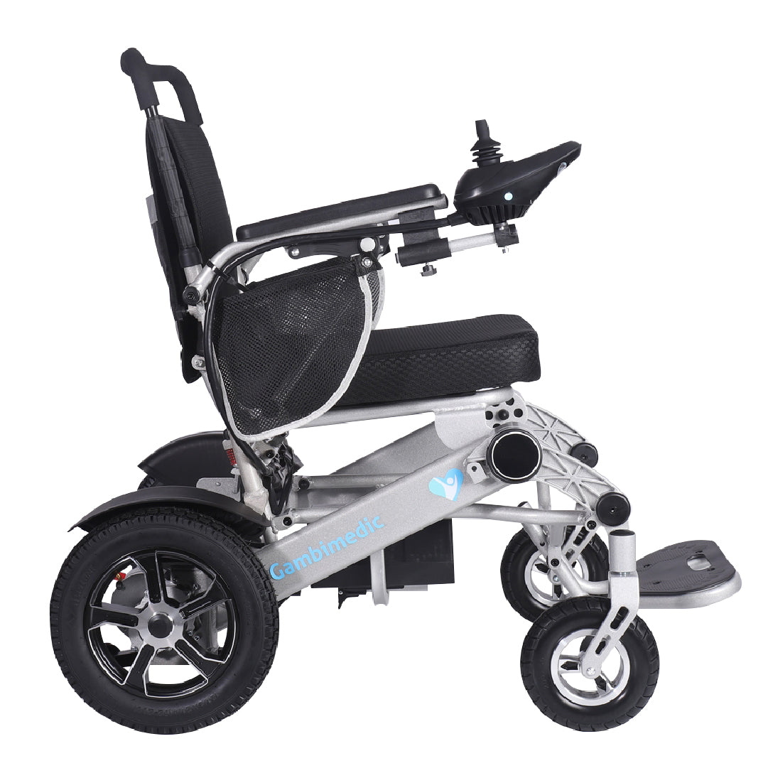 Gambimedic Silla De Ruedas Electrica Plegable Aluminio Ligero Portatil 28kg Mod. Gm7002B Soporta 100kg Llantas Neumaticas De Aire Todoterreno 4 Amortiguadores 2 Motores 250w Bateria Litio 24v12ah 288kw