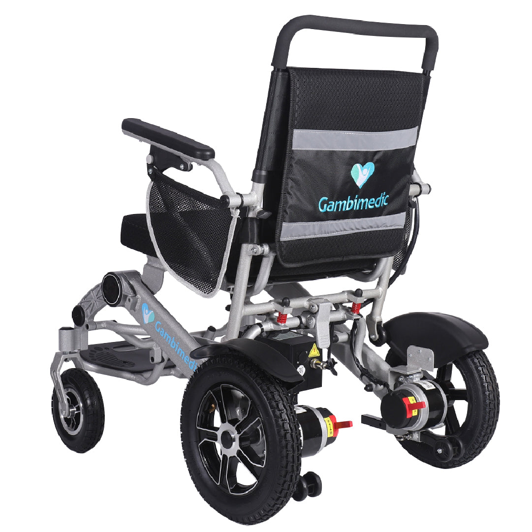 Gambimedic Silla De Ruedas Electrica Plegable Aluminio Ligero Portatil 28kg Mod. Gm7002B Soporta 100kg Llantas Neumaticas De Aire Todoterreno 4 Amortiguadores 2 Motores 250w Bateria Litio 24v12ah 288kw