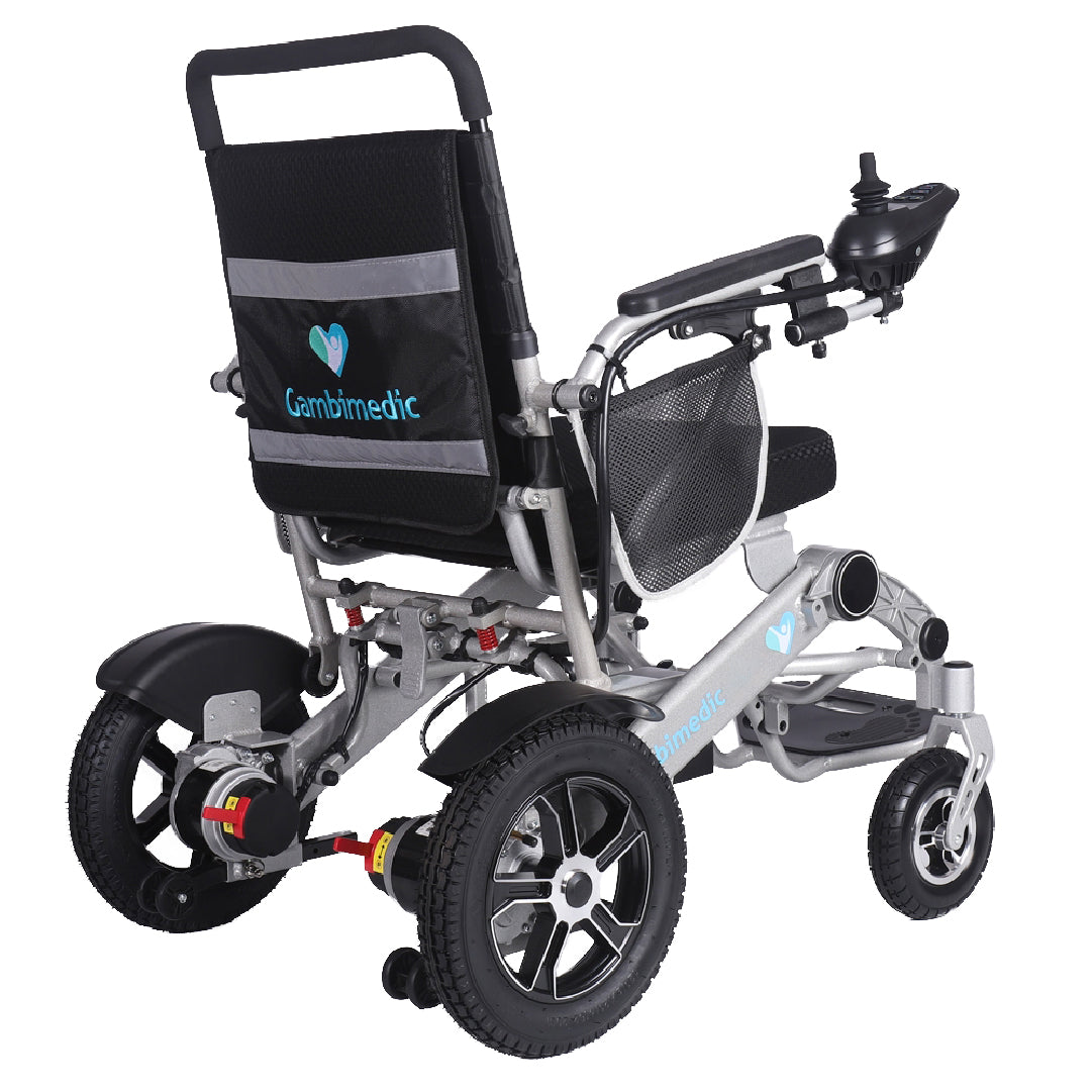Gambimedic Silla De Ruedas Electrica Plegable Aluminio Ligero Portatil 28kg Mod. Gm7002B Soporta 100kg Llantas Neumaticas De Aire Todoterreno 4 Amortiguadores 2 Motores 250w Bateria Litio 24v12ah 288kw