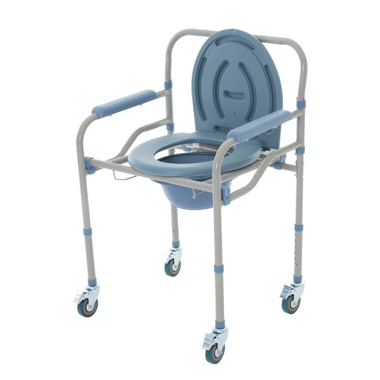 Silla De Baño Comodo Con Ruedas Plegable Discapacitado Aumento Para Baño Incluye Cubeta Removible Altura Ajustable Silla Ducha