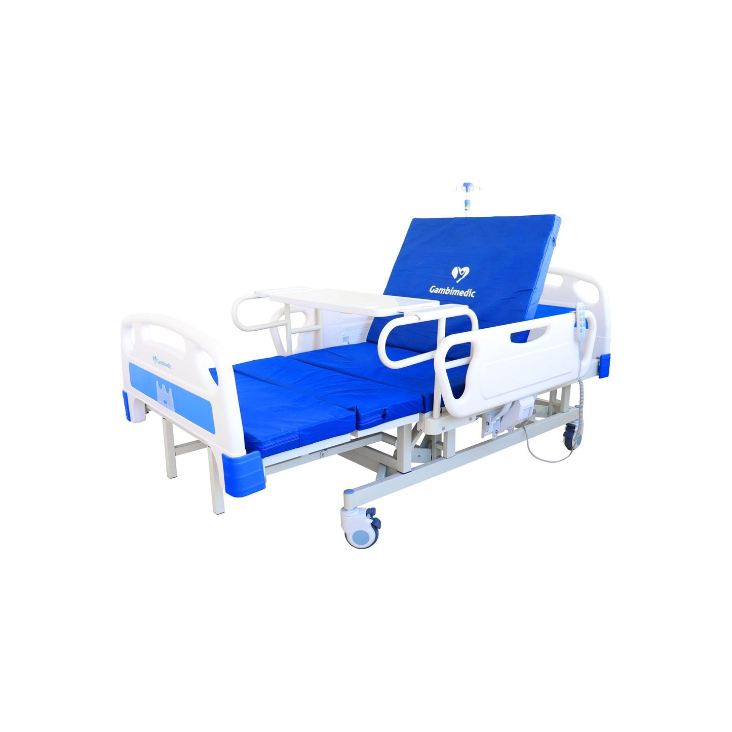 Cama Hospitalaria Electrica 4 Funciones Posicion Silla Elevacion Respaldo Altura Ajustable 50cm A 74 Cm Reposapiernas Control Remoto Incluye Colchon 6 Cm Portasuero Mesa Para Comer