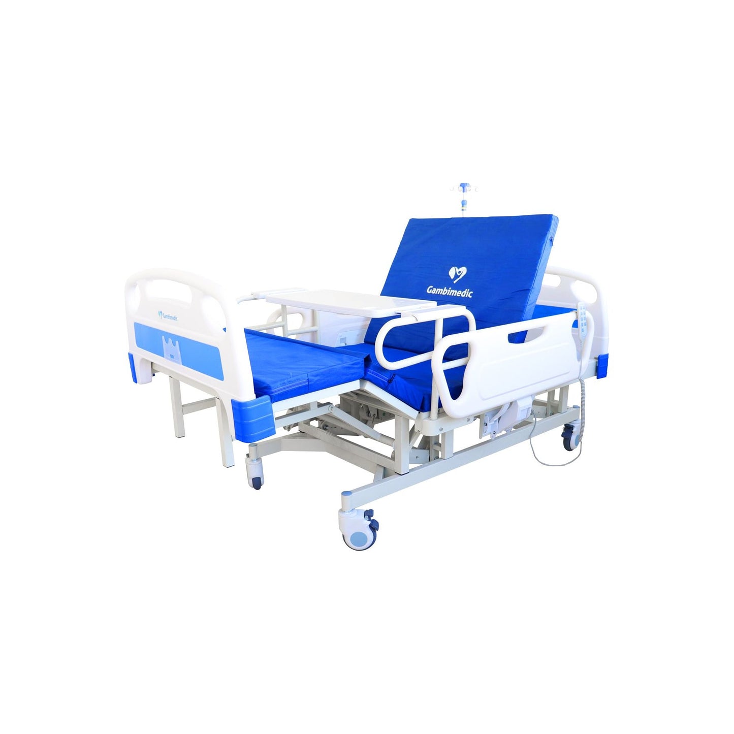 Cama Hospitalaria Electrica 4 Funciones Posicion Silla Elevacion Respaldo Altura Ajustable 50cm A 74 Cm Reposapiernas Control Remoto Incluye Colchon 6 Cm Portasuero Mesa Para Comer