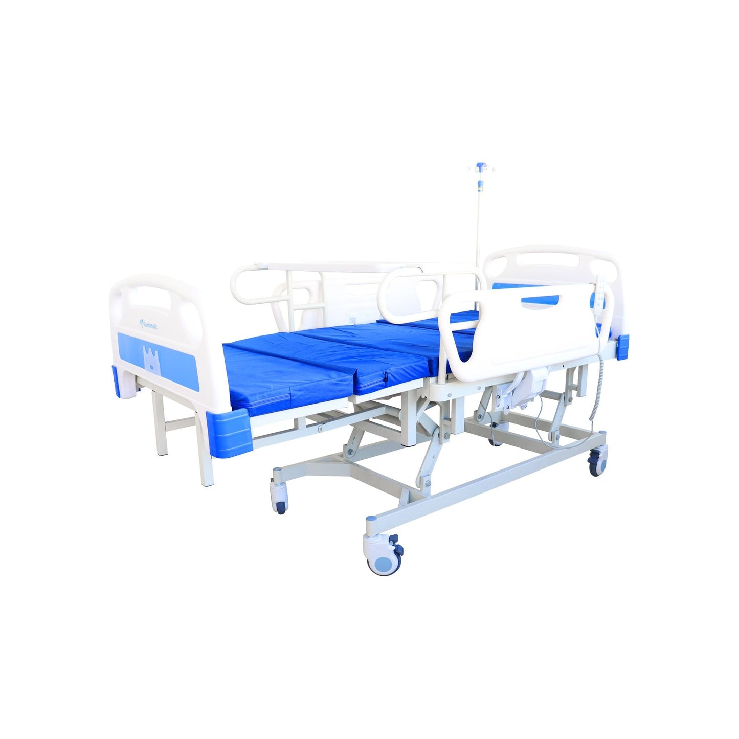 Cama Hospitalaria Electrica 4 Funciones Posicion Silla Elevacion Respaldo Altura Ajustable 50cm A 74 Cm Reposapiernas Control Remoto Incluye Colchon 6 Cm Portasuero Mesa Para Comer
