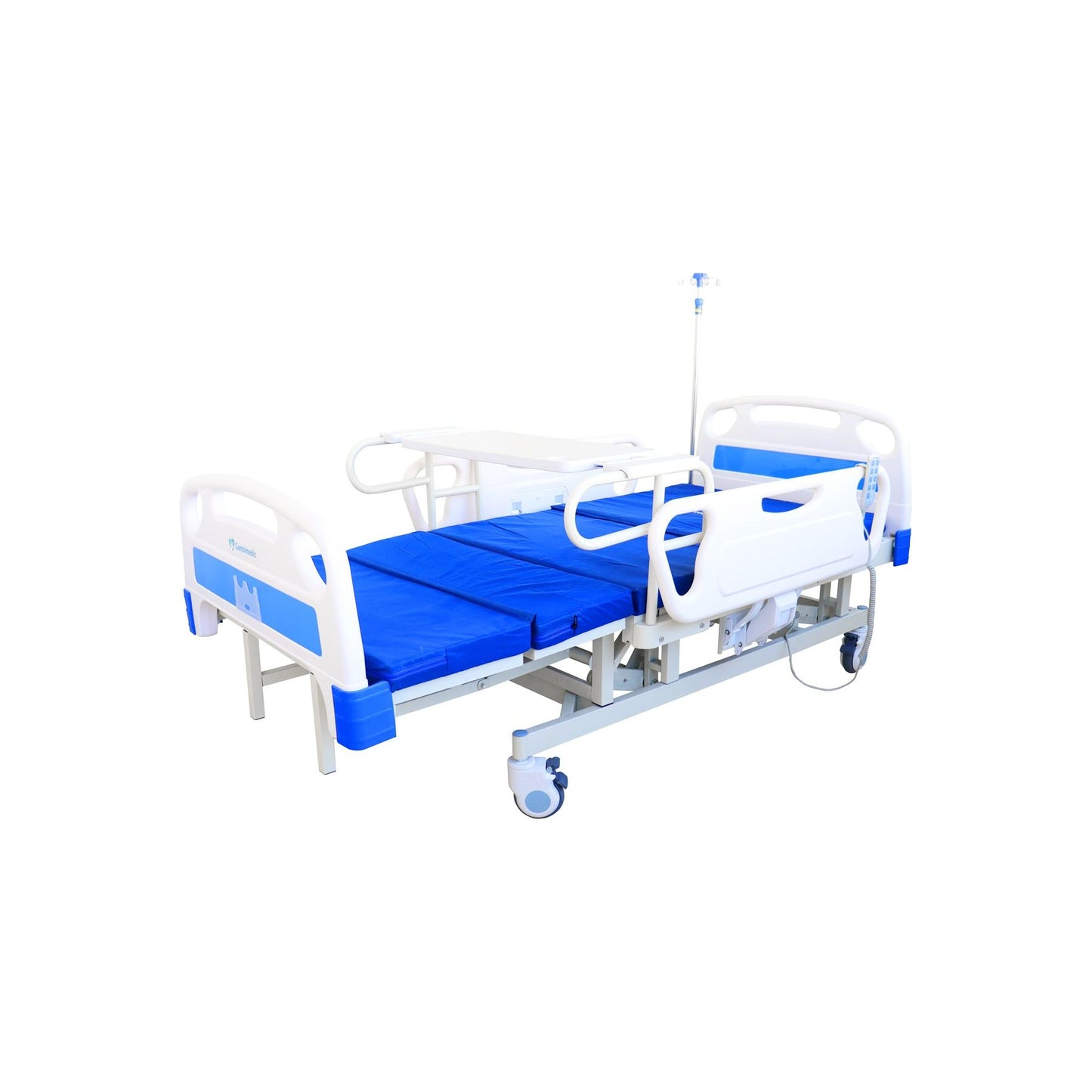 Cama Hospitalaria Electrica 4 Funciones Posicion Silla Elevacion Respaldo Altura Ajustable 50cm A 74 Cm Reposapiernas Control Remoto Incluye Colchon 6 Cm Portasuero Mesa Para Comer