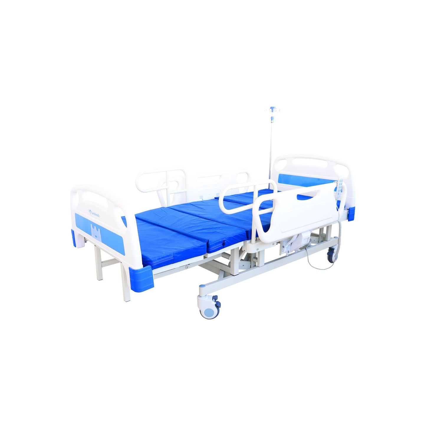 Cama Hospitalaria Electrica 4 Funciones Posicion Silla Elevacion Respaldo Altura Ajustable 50cm A 74 Cm Reposapiernas Control Remoto Incluye Colchon 6 Cm Portasuero Mesa Para Comer
