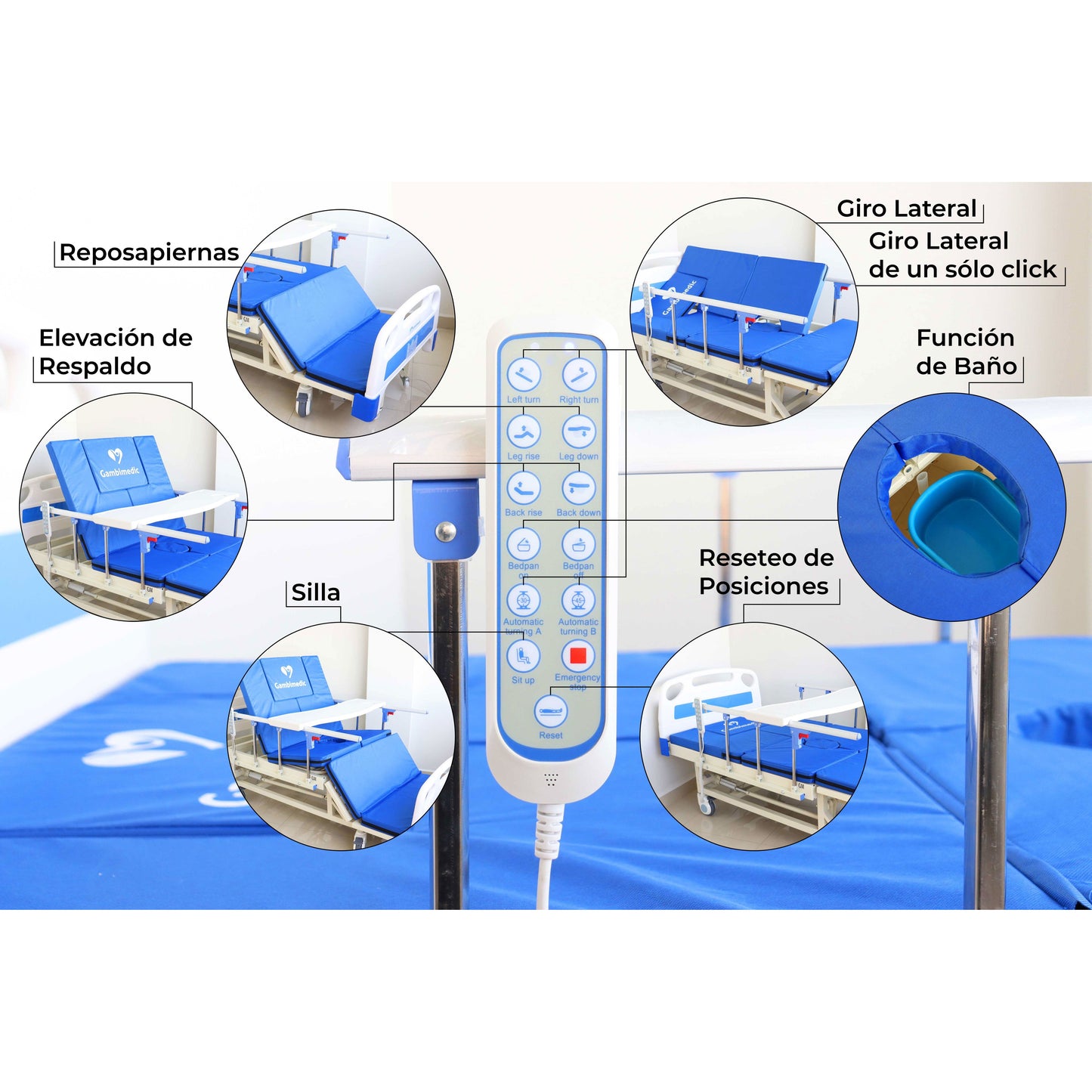 Cama Hospital Electrica Multifunciones Ideal Para Casa Cama Medica Enfermeria Portasuero Colchon Posicion Para Ir Al Baño Y Girar Al Paciente Acostado Levanta Piernas y Espalda