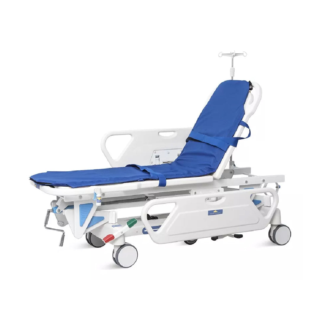 Camilla De Traslado Manual Gambimedic Para Paciente 2 Funciones Posiciones Elevacion De Respaldo Altura Ajustable con Manivela 50cm A 80cm Incluye Colchon De Traslado 3cm Portasuero Soporta 200kg