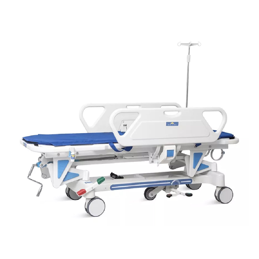 Camilla De Traslado Manual Gambimedic Para Paciente 2 Funciones Posiciones Elevacion De Respaldo Altura Ajustable con Manivela 50cm A 80cm Incluye Colchon De Traslado 3cm Portasuero Soporta 200kg