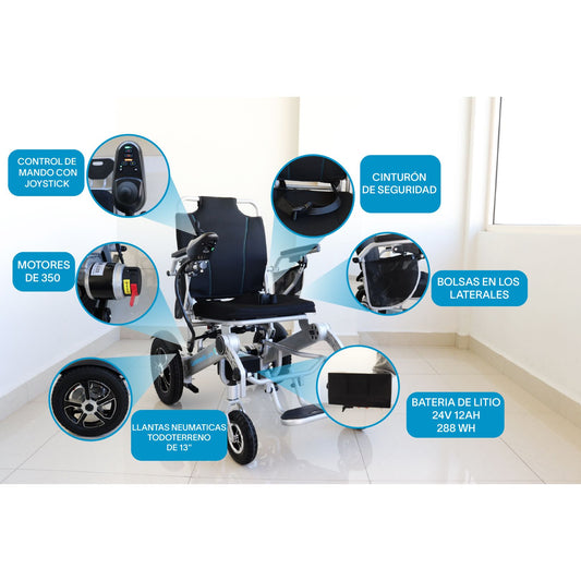 Gambimedic Silla De Ruedas Electrica Todoterreno 7004 Super Potente 2 Motores 24v 350w Ideal Para Exteriores Bateria Litio 288wh Permitida En Avion