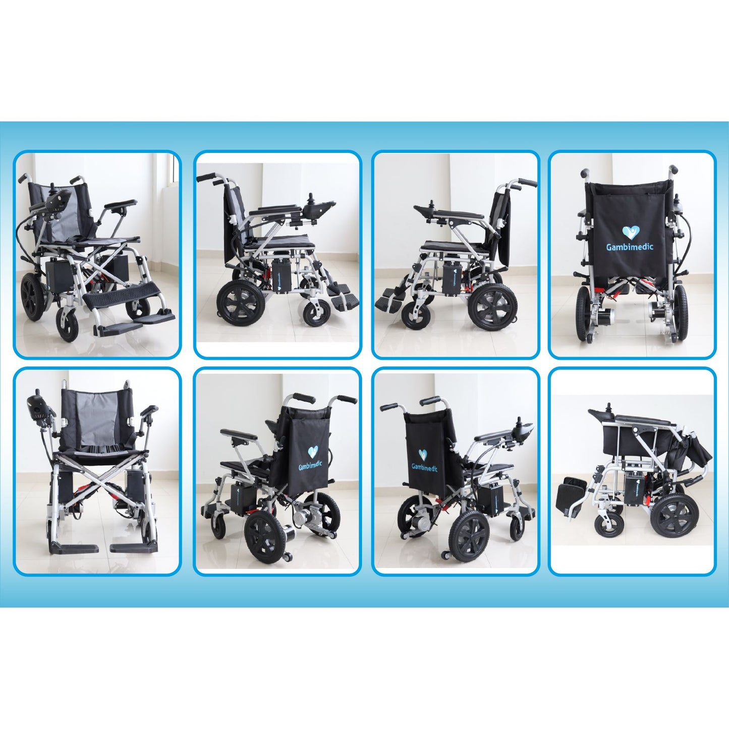Gambimedic Silla De Ruedas Electrica Acero 28kg Mod. Gm6015 Soporta 100kg Todoterreno Permitida En Aviones Portatil Para Viaje Plegable 2 Motores 150w Bateria Acido Plomo Sellada 24v12ah De 288kwh
