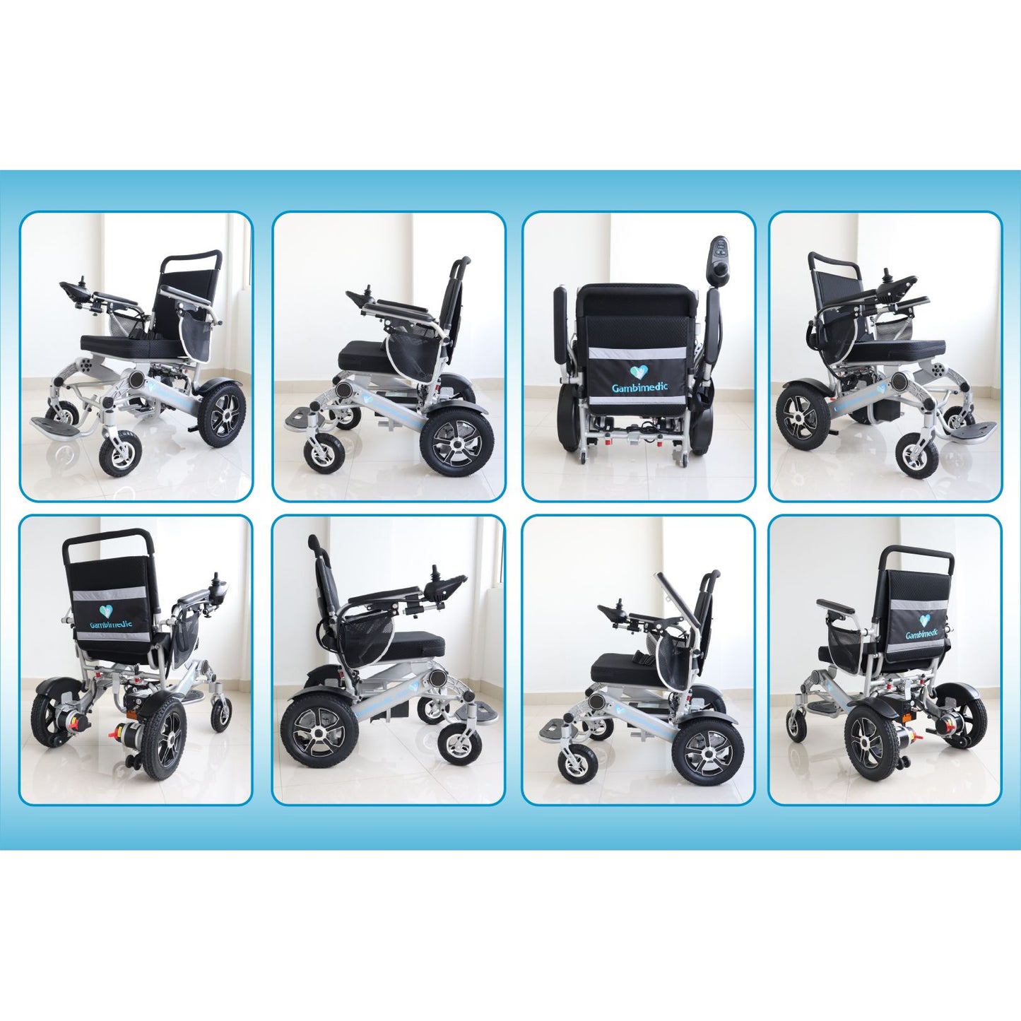 Gambimedic Silla De Ruedas Electrica Plegable Aluminio Ligero Portatil 28kg Mod. Gm7002B Soporta 120kg Llantas Neumaticas De Aire Todoterreno 4 Amortiguadores Bateria Litio Permitida en Avion