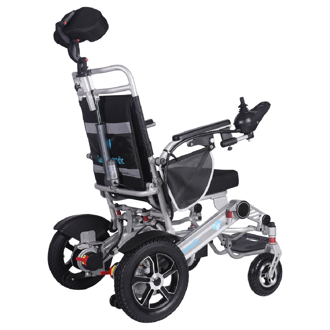 Gambimedic Silla De Ruedas Electrica 3 en 1 Reclinable Con Cabezal Plegable Aluminio Ligero Portatil 30kg Mod. Gm7003 Soporta 120kg Llantas Neumaticas De Aire Todoterreno 6 Amortiguadores 2 Motores 24v250w Bateria Litio 24v12ah 288wh