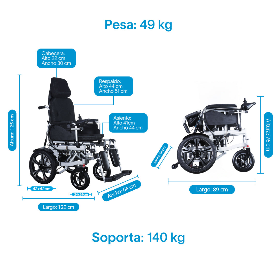 Gambimedic Silla de Ruedas Eléctrica Todoterreno 4 en 1 Reclinable Eleva piernas Modo Eléctrico y Manual Gm6006 Acero Llantas Neumáticas Aire Soporta140kg Batería 24v12ah Acido Plomo 2 Motores 24v*250w