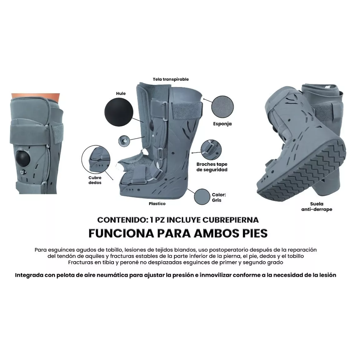 Bota Férula Ortopédica Walker Larga Premium Aire Neumática