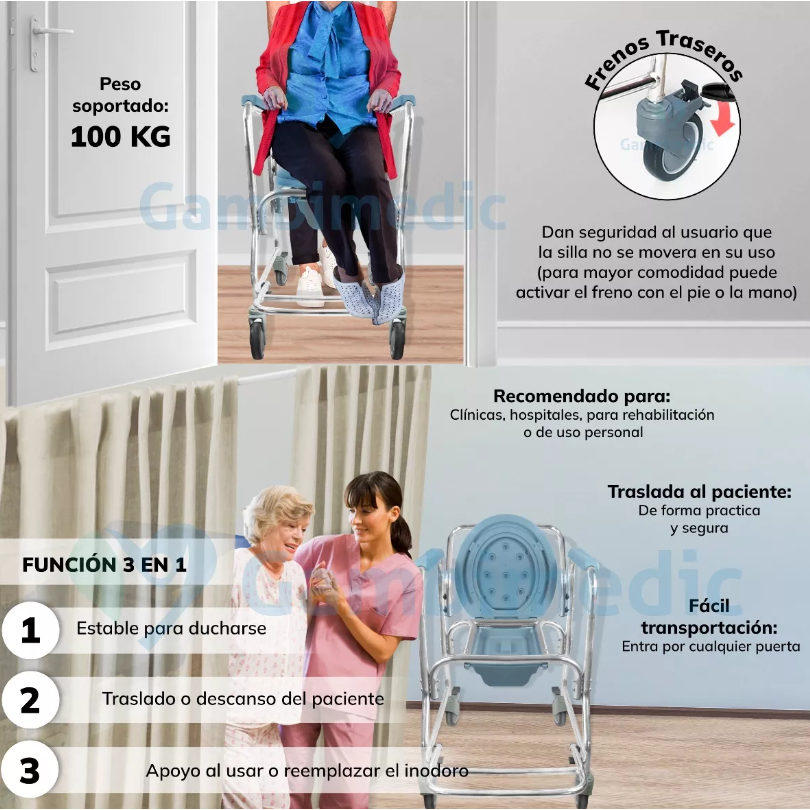 Silla De Baño Comodo Con Ruedas Gambimedic