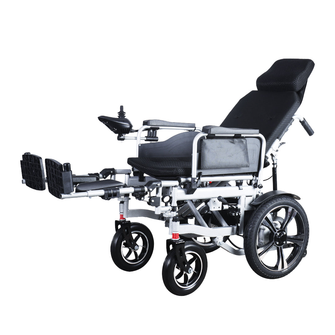 Gambimedic Silla de Ruedas Eléctrica Todoterreno 4 en 1 Reclinable Eleva piernas Modo Eléctrico y Manual Gm6006 Acero Llantas Neumáticas Aire Soporta140kg Batería 24v12ah Acido Plomo 2 Motores 24v*250w