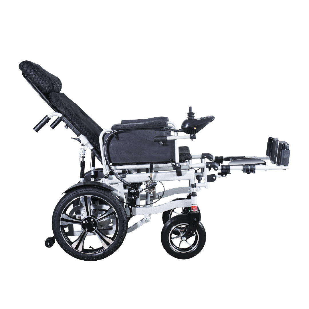 Gambimedic Silla de Ruedas Eléctrica Todoterreno 4 en 1 Reclinable Eleva piernas Modo Eléctrico y Manual Gm6006 Acero Llantas Neumáticas Aire Soporta140kg Batería 24v12ah Acido Plomo 2 Motores 24v*250w