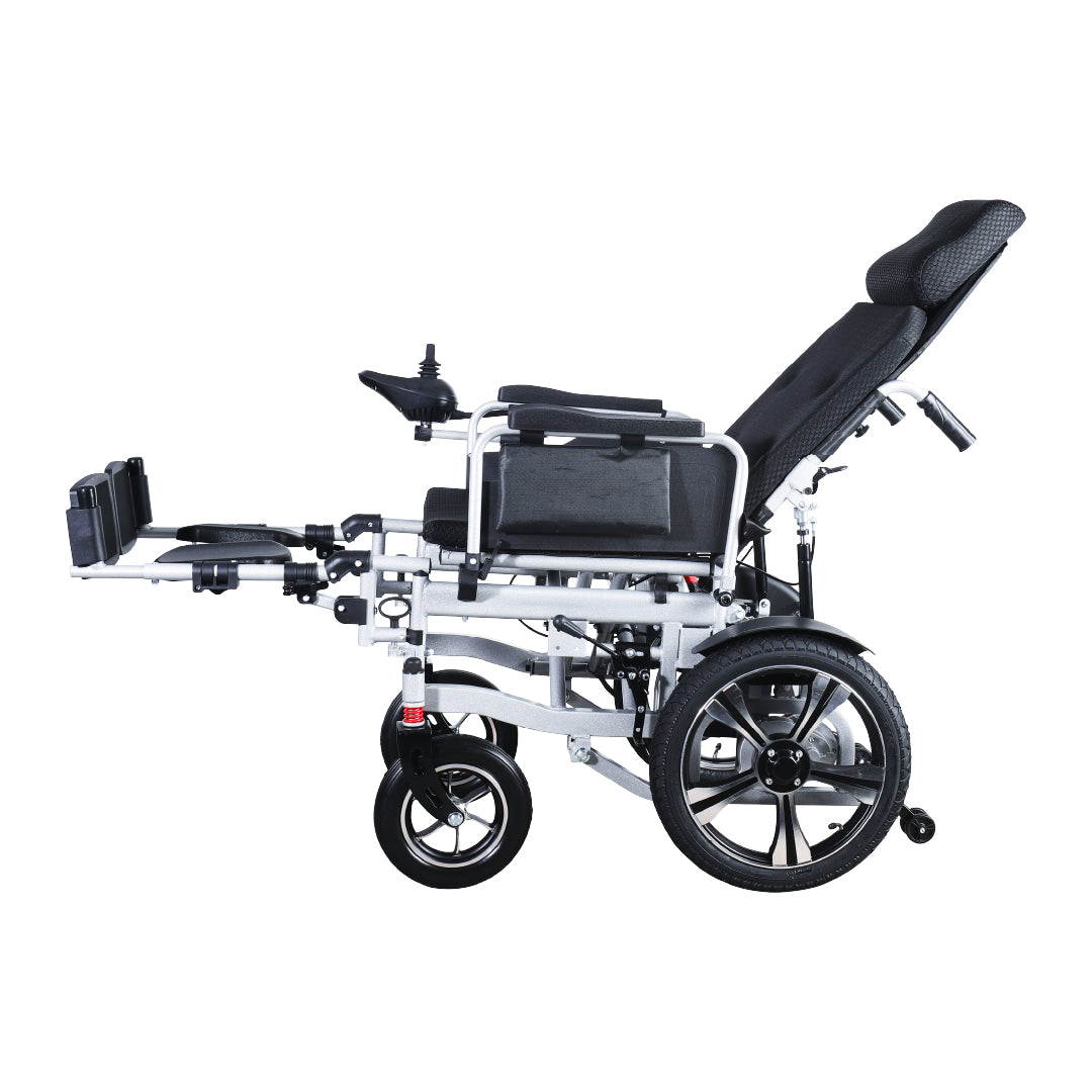 Gambimedic Silla de Ruedas Eléctrica Todoterreno 4 en 1 Reclinable Eleva piernas Modo Eléctrico y Manual Gm6006 Acero Llantas Neumáticas Aire Soporta140kg Batería 24v12ah Acido Plomo 2 Motores 24v*250w