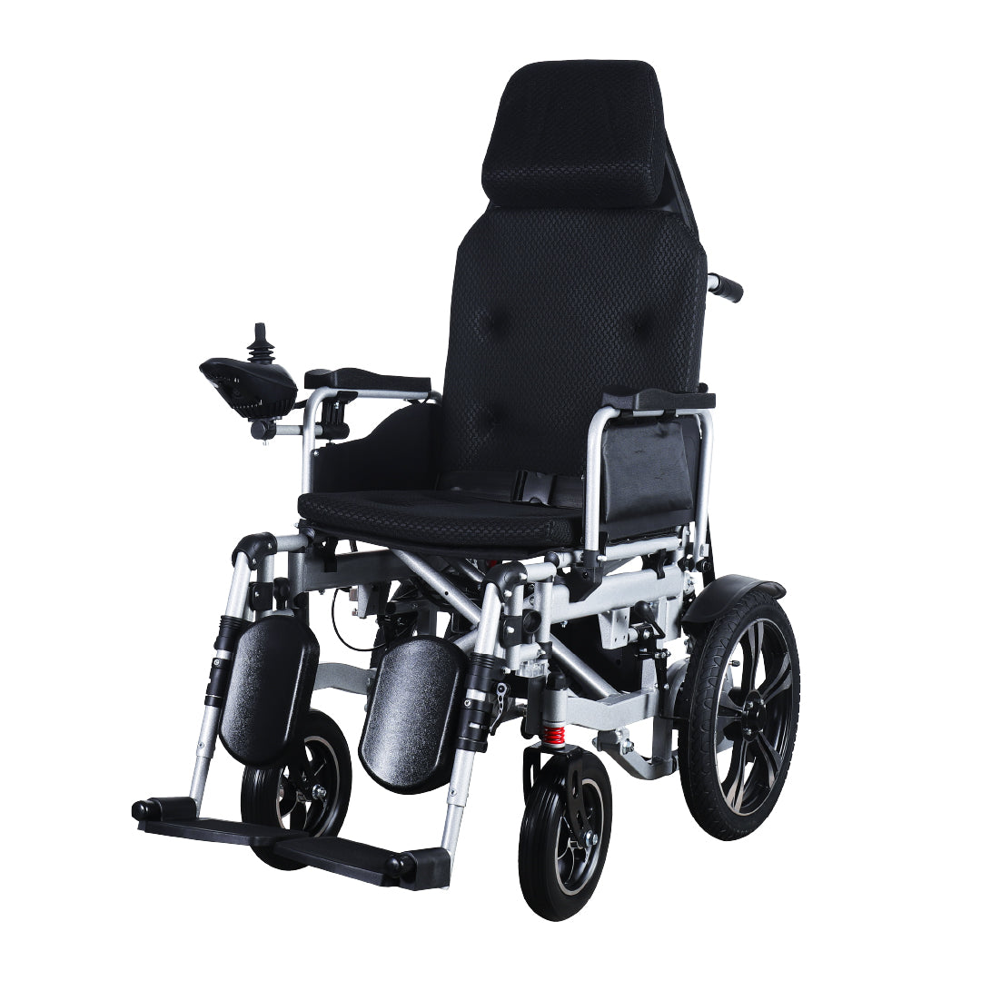 Gambimedic Silla de Ruedas Eléctrica Todoterreno 4 en 1 Reclinable Eleva piernas Modo Eléctrico y Manual Gm6006 Acero Llantas Neumáticas Aire Soporta140kg Batería 24v12ah Acido Plomo 2 Motores 24v*250w