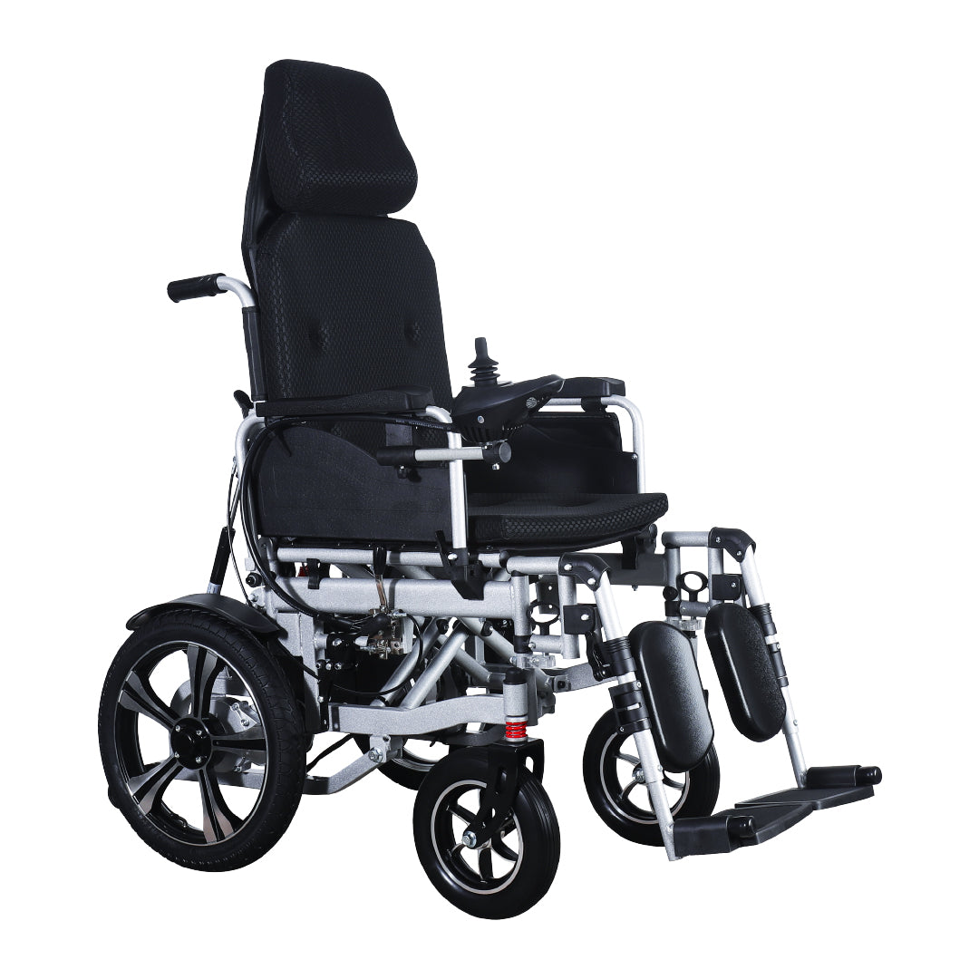 Gambimedic Silla de Ruedas Eléctrica Todoterreno 4 en 1 Reclinable Eleva piernas Modo Eléctrico y Manual Gm6006 Acero Llantas Neumáticas Aire Soporta140kg Batería 24v12ah Acido Plomo 2 Motores 24v*250w