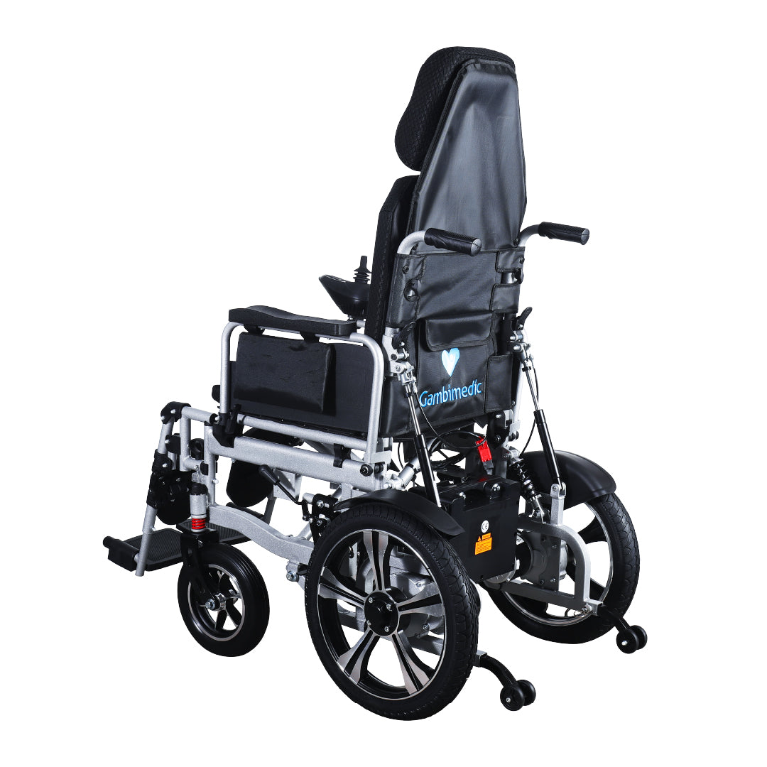 Gambimedic Silla de Ruedas Eléctrica Todoterreno 4 en 1 Reclinable Eleva piernas Modo Eléctrico y Manual Gm6006 Acero Llantas Neumáticas Aire Soporta140kg Batería 24v12ah Acido Plomo 2 Motores 24v*250w