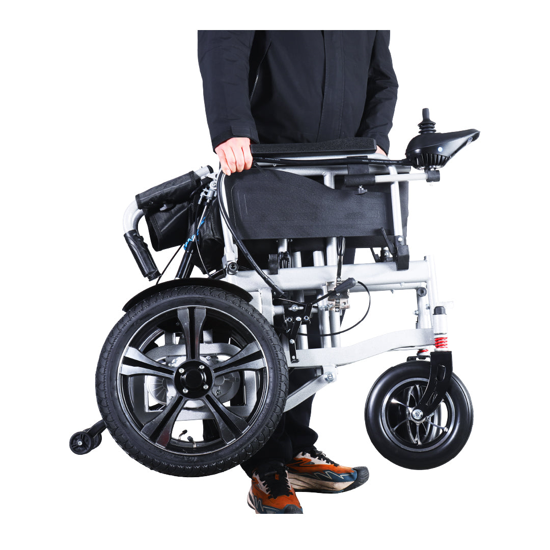 Gambimedic Silla de Ruedas Eléctrica Todoterreno 4 en 1 Reclinable Eleva piernas Modo Eléctrico y Manual Gm6006 Acero Llantas Neumáticas Aire Soporta140kg Batería 24v12ah Acido Plomo 2 Motores 24v*250w