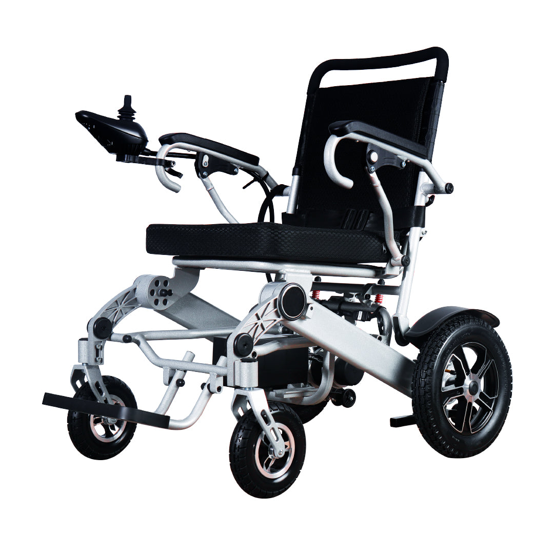 Silla De Ruedas Electrica Plegable Aluminio 28KG Ligera Portatil Mod. Gm7002 Dos Motores 250w Bateria Litio 24v13ah 312wh Llantas Neumaticas De Aire Todoterreno 4 Amortiguadores Soporta 120kg
