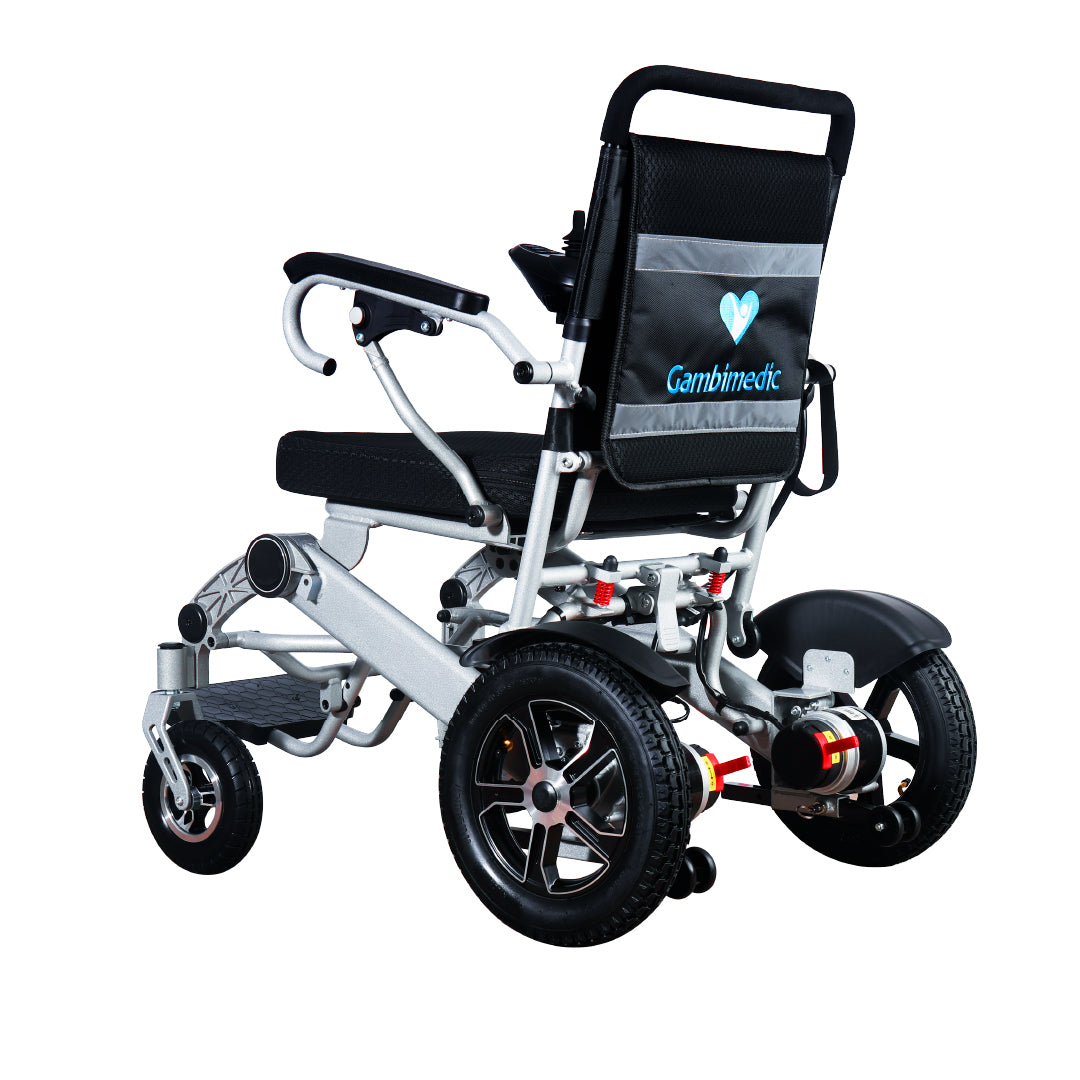 Silla De Ruedas Electrica Plegable Aluminio 28KG Ligera Portatil Mod. Gm7002 Dos Motores 250w Bateria Litio 24v13ah 312wh Llantas Neumaticas De Aire Todoterreno 4 Amortiguadores Soporta 120kg