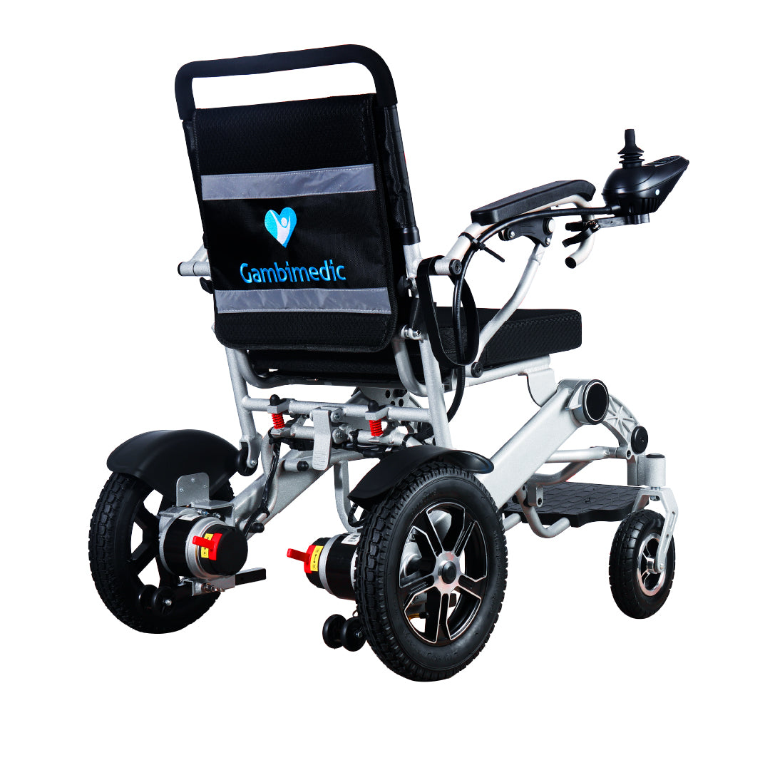 Silla De Ruedas Electrica Plegable Aluminio 28KG Ligera Portatil Mod. Gm7002 Dos Motores 250w Bateria Litio 24v13ah 312wh Llantas Neumaticas De Aire Todoterreno 4 Amortiguadores Soporta 120kg