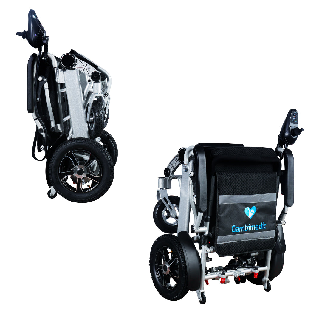 Silla De Ruedas Electrica Plegable Aluminio 28KG Ligera Portatil Mod. Gm7002 Dos Motores 250w Bateria Litio 24v13ah 312wh Llantas Neumaticas De Aire Todoterreno 4 Amortiguadores Soporta 120kg