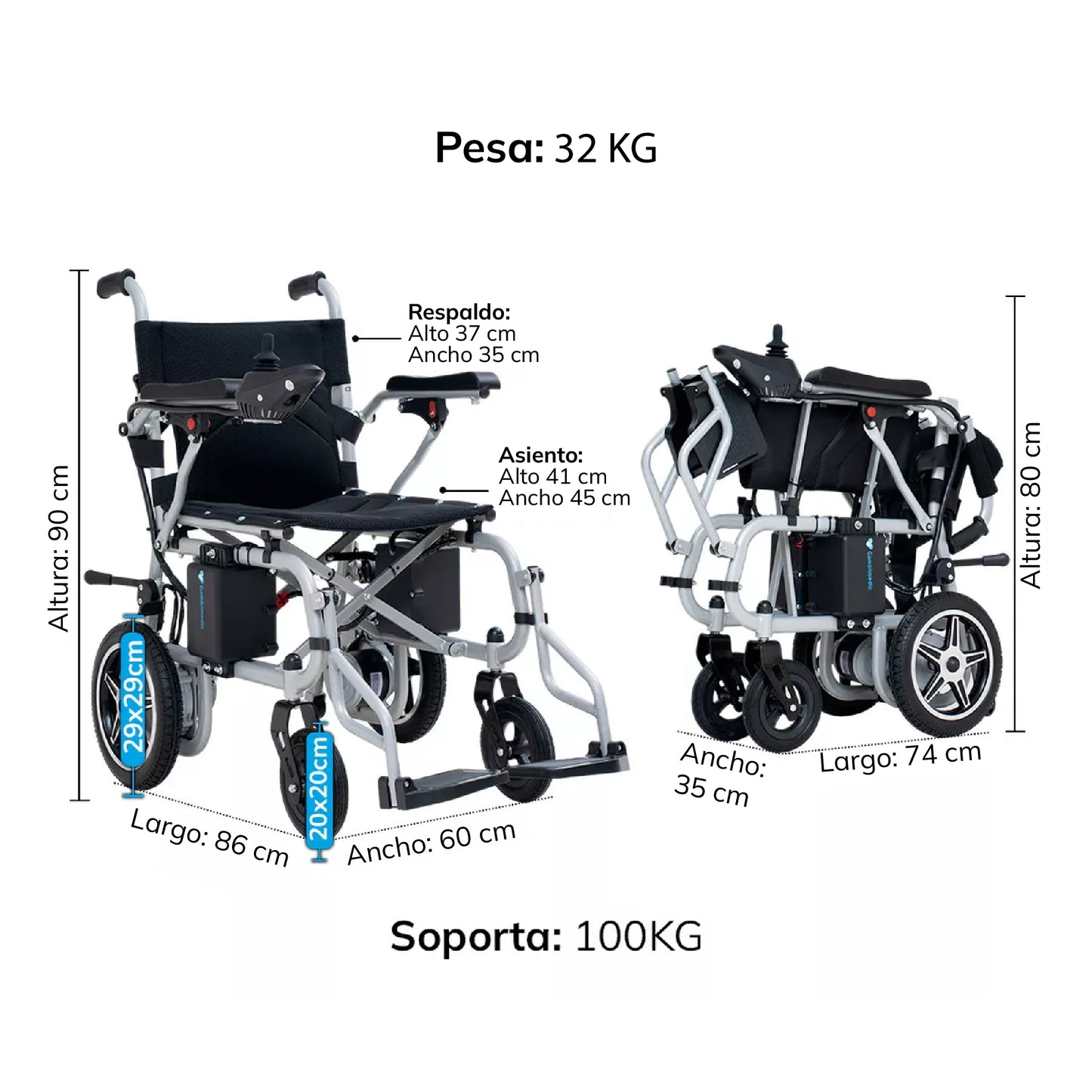 Gambimedic Silla De Ruedas Electrica Acero 32kg Mod. Gm6013a Soporta 100kg Todoterreno Permitida En Aviones Portatil Para Viaje Plegable 2 Motores 250w Bateria Acido Plomo Sellada 24v12ah De 288kw
