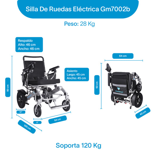 Gambimedic Silla De Ruedas Electrica Plegable Aluminio Ligero Portatil 28kg Mod. Gm7002B Soporta 100kg Llantas Neumaticas De Aire Todoterreno 4 Amortiguadores 2 Motores 250w Bateria Litio 24v12ah 288kw