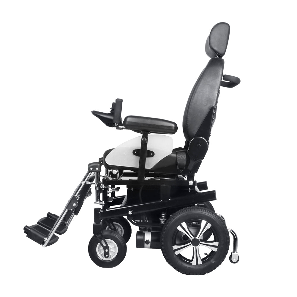 Gambimedic Silla De Ruedas Electrica Reclinable Llantas Neumaticas Todoterreno Elevapierna Sport Soporta 150KG Piel Color Negro
