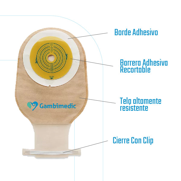 GAMBIMEDIC Bolsa Para Colostomía Con Barrera Recortable 14-60mm Caja Con 20 Piezas