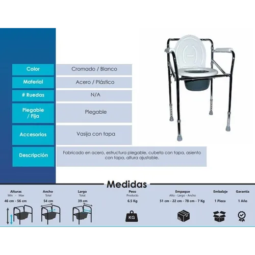 Silla Comodo Ducha Baño Wc 3 En 1 Plegable Incluye Cubeta