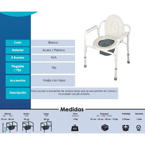 Silla De Baño Comodo Esmaltado Plegable Fija Incluye Cubeta