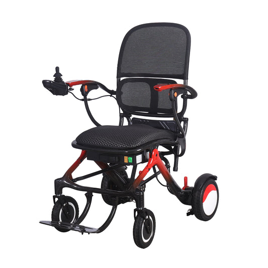 Gambimedic Silla De Ruedas Electrica Fibra Carbono Respaldo Ergonomico 14kg Ligera Compacta Gm213c Modo Manual y Electrico Soporta 136kg Bateria Litio 24v12ah288wh Llantas Todoterreno 2 Motores 220w