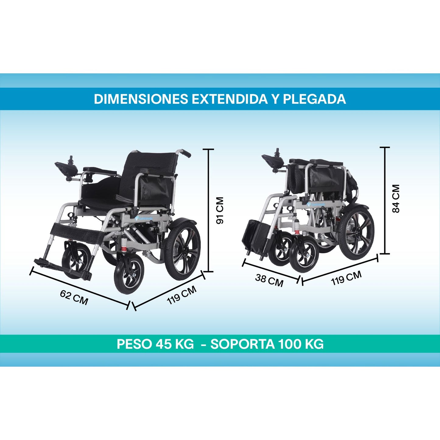 Gambimedic Silla De Ruedas Electrica Todoterreno Acero Llantas Neumaticas Exteriores Plegable Amortiguadores Mod.gm601 Soporta 120kg 2 Motores 250w Bateria Acido Plomo Sellada Control Izq o Der