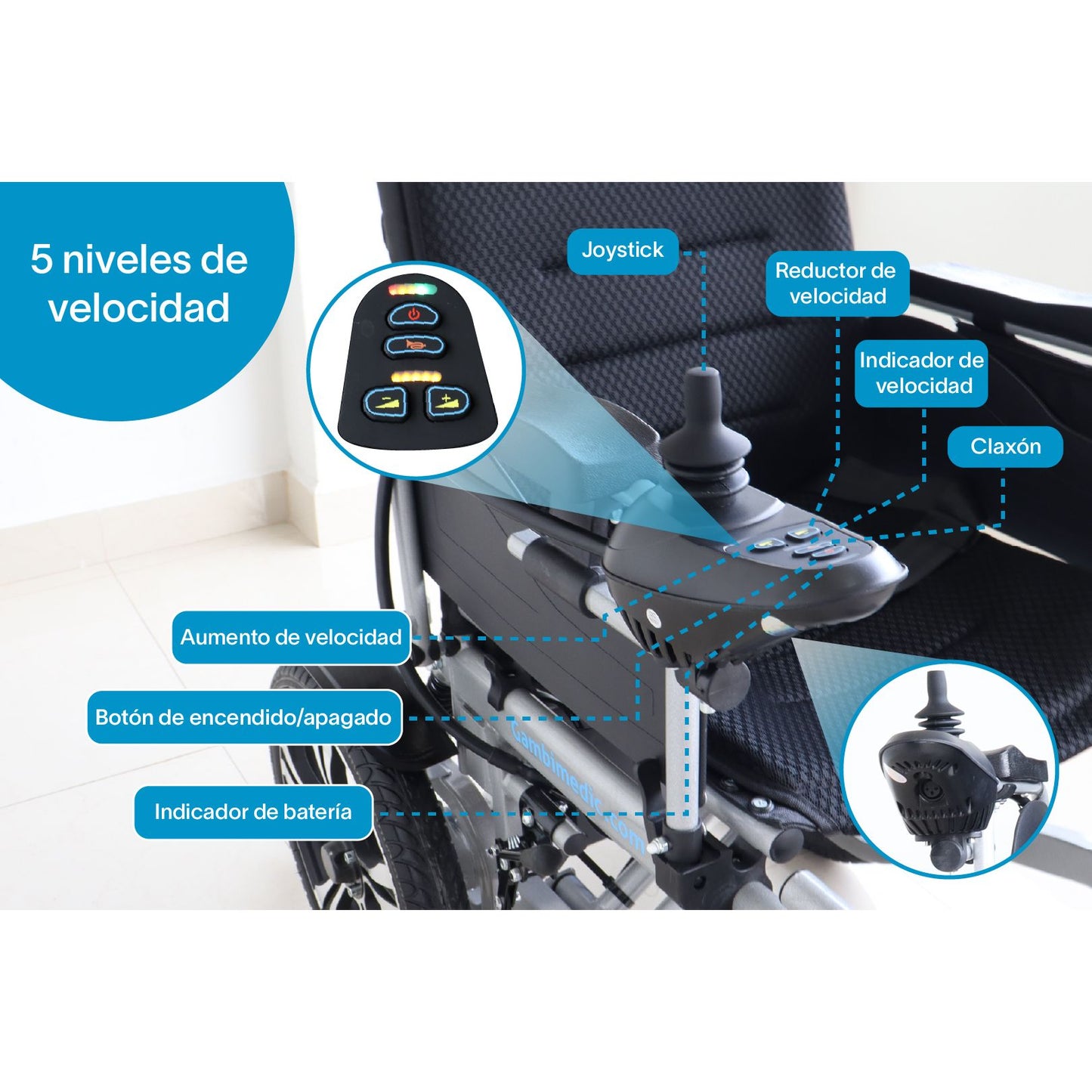 Gambimedic Silla De Ruedas Electrica Todoterreno Acero Llantas Neumaticas Exteriores Plegable Amortiguadores Mod.gm601 Soporta 120kg 2 Motores 250w Bateria Acido Plomo Sellada Control Izq o Der