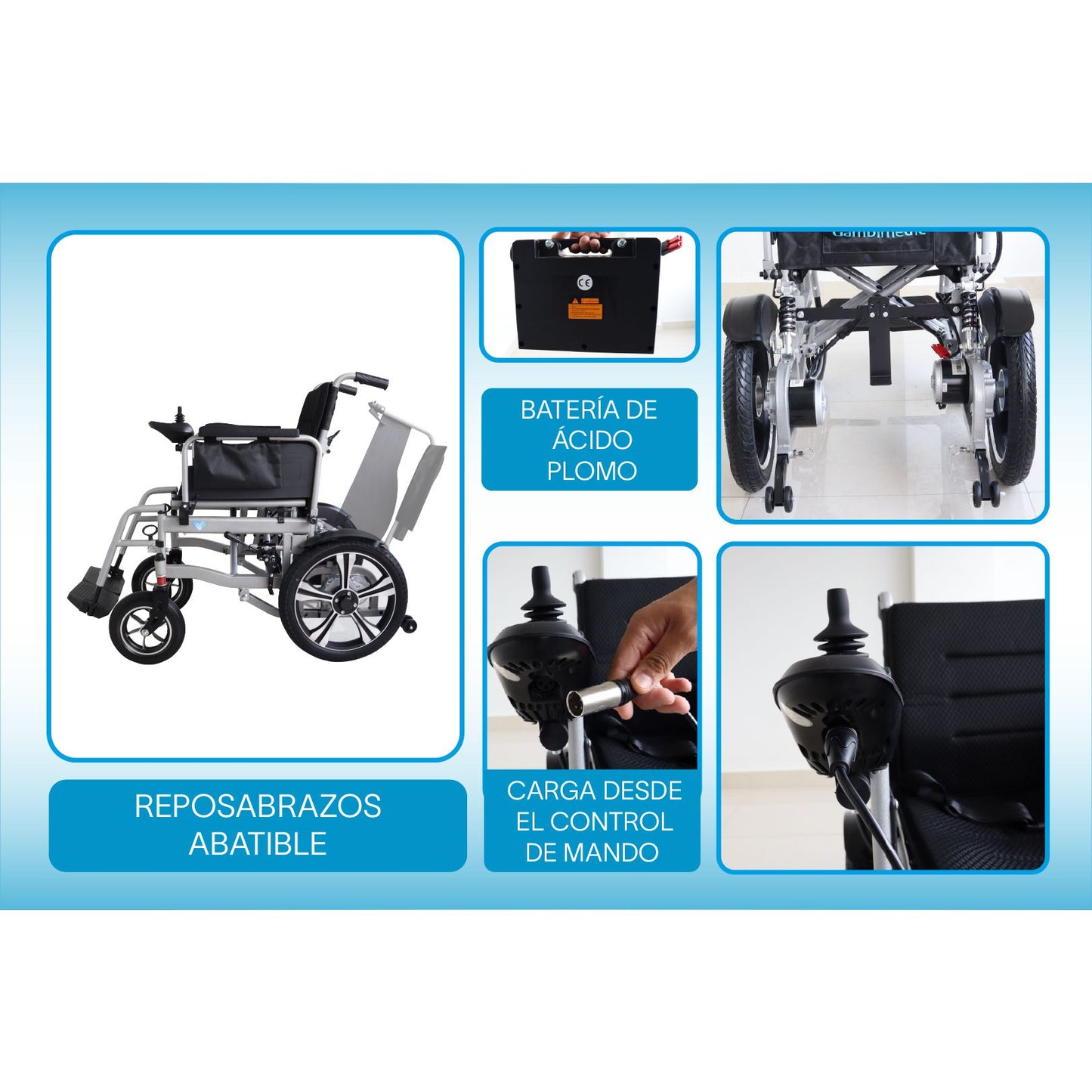 Gambimedic Silla De Ruedas Electrica Todoterreno Acero Llantas Neumaticas Exteriores Plegable Amortiguadores Mod.gm601 Soporta 120kg 2 Motores 250w Bateria Acido Plomo Sellada Control Izq o Der
