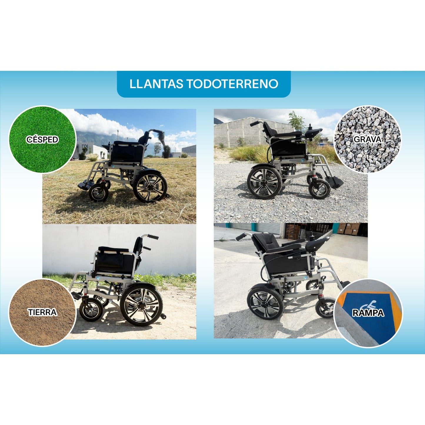 Gambimedic Silla De Ruedas Electrica Todoterreno Acero Llantas Neumaticas Exteriores Plegable Amortiguadores Mod.gm601 Soporta 120kg 2 Motores 250w Bateria Acido Plomo Sellada Control Izq o Der