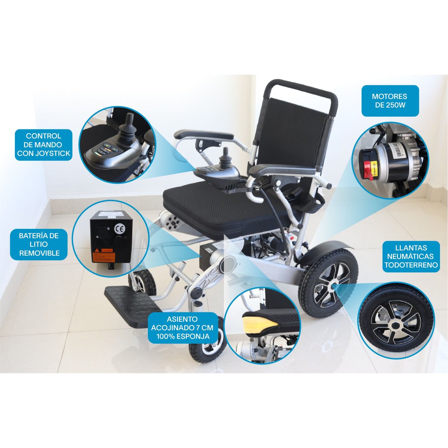 Gambimedic Silla De Ruedas Electrica Plegable Aluminio Ligero Portatil 28kg Mod. Gm7002 Soporta 120kg Llantas Neumaticas De Aire Todoterreno 4 Amortiguadores Bateria Litio Permitida en Avion