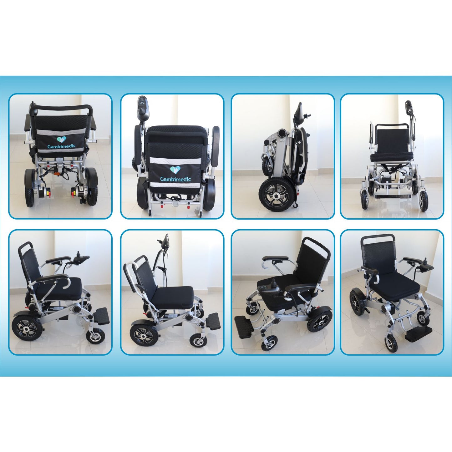 Gambimedic Silla De Ruedas Electrica Plegable Aluminio Ligero Portatil 28kg Mod. Gm7002 Soporta 120kg Llantas Neumaticas De Aire Todoterreno 4 Amortiguadores Bateria Litio Permitida en Avion