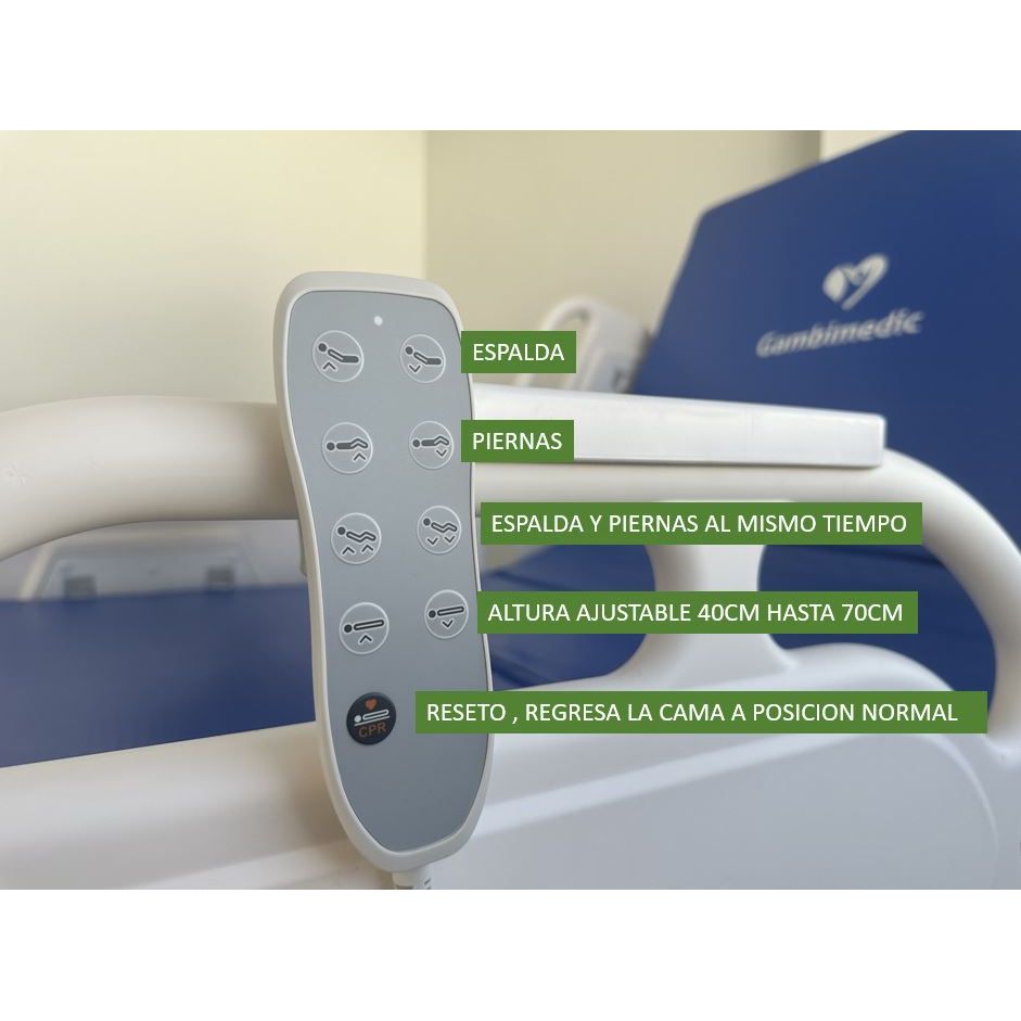 Gambimedic Cama Hospital Electrica 3 Funciones Posiciones Elevacion Espalda y Pies y Altura Ajustable 43cm Hasta 71cm Incluye Colchon Portasuero Cama Enfermeria Hospitalaria Ideal Para Casa